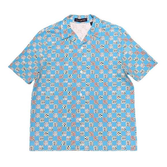 Louis Vuitton Hawaiian Checkerboard Shirt Blue Short Sleeve Size L - Picture 1 of 5